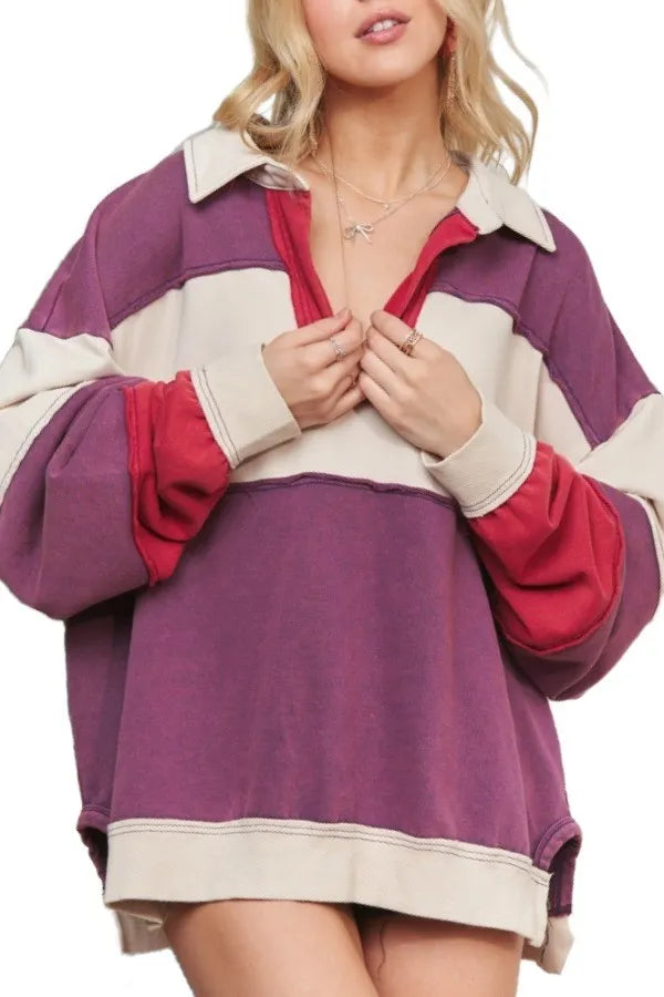 ADORA Out Seam Detail Loose Fit Top PURPLE