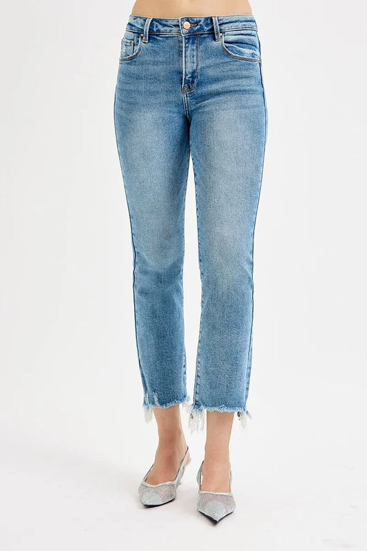 RISEN Full Size High Rise Crop Straight Slim Jeans Plus Size MEDIUM
