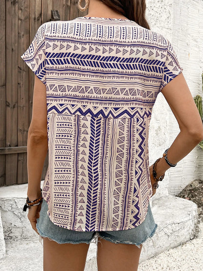 Geometric Print Short Sleeve Blouse