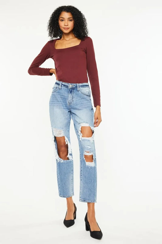 Kancan High Rise Distressed Boyfriend Jeans MEDIUM