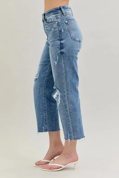 Judy Blue Full Size High Waist Destroy Crop Wide Leg Jeans Plus Size