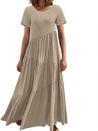 Round Neck Tiered Ruffle Maxi Dress