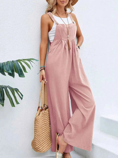 Full Size Square Neck Wide Strap Overalls Dusty Pink