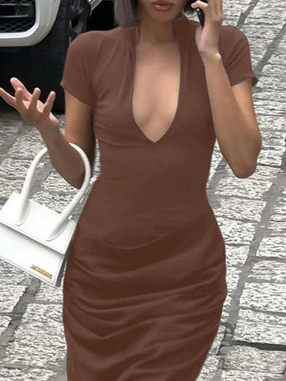 Side Slit Short Sleeve Maxi Dress