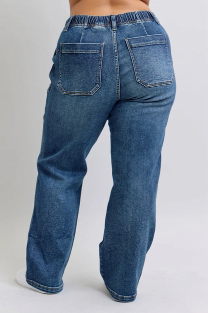 Judy Blue Plus Size High Waist Drawstring Wide Leg Jeans