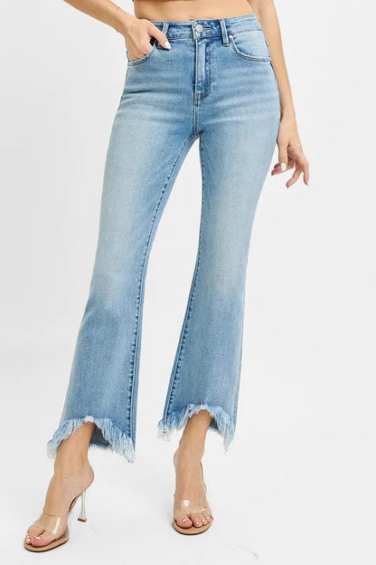RISEN Full Size High Rise Crop Bootcut Fray Hem Jeans Plus Size
