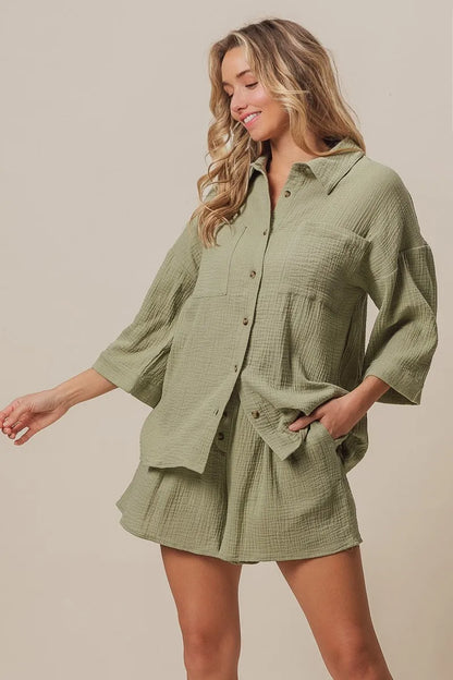 BiBi Crinkle Gauze Shirt and Short Set