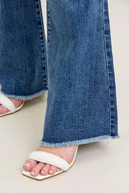 Judy Blue Full Size Mr Vintage Wash Flare Jeans W/ Destroy and Fray Hem Plus Size