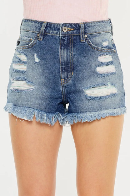 Kancan High Rise Raw Hem Denim Shorts