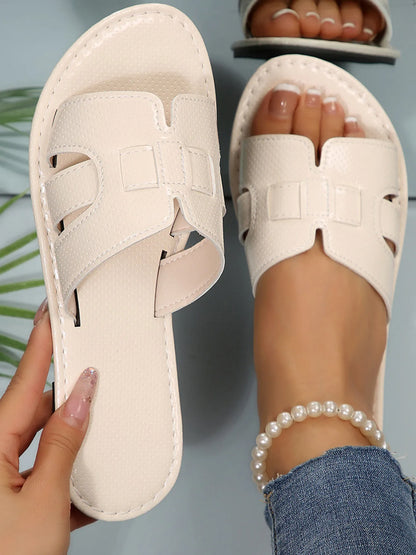 Open Toe Flats Sandals Beige