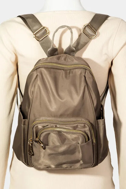 Fame Multi Pocket Nylon Backpack Bag Khaki One Size