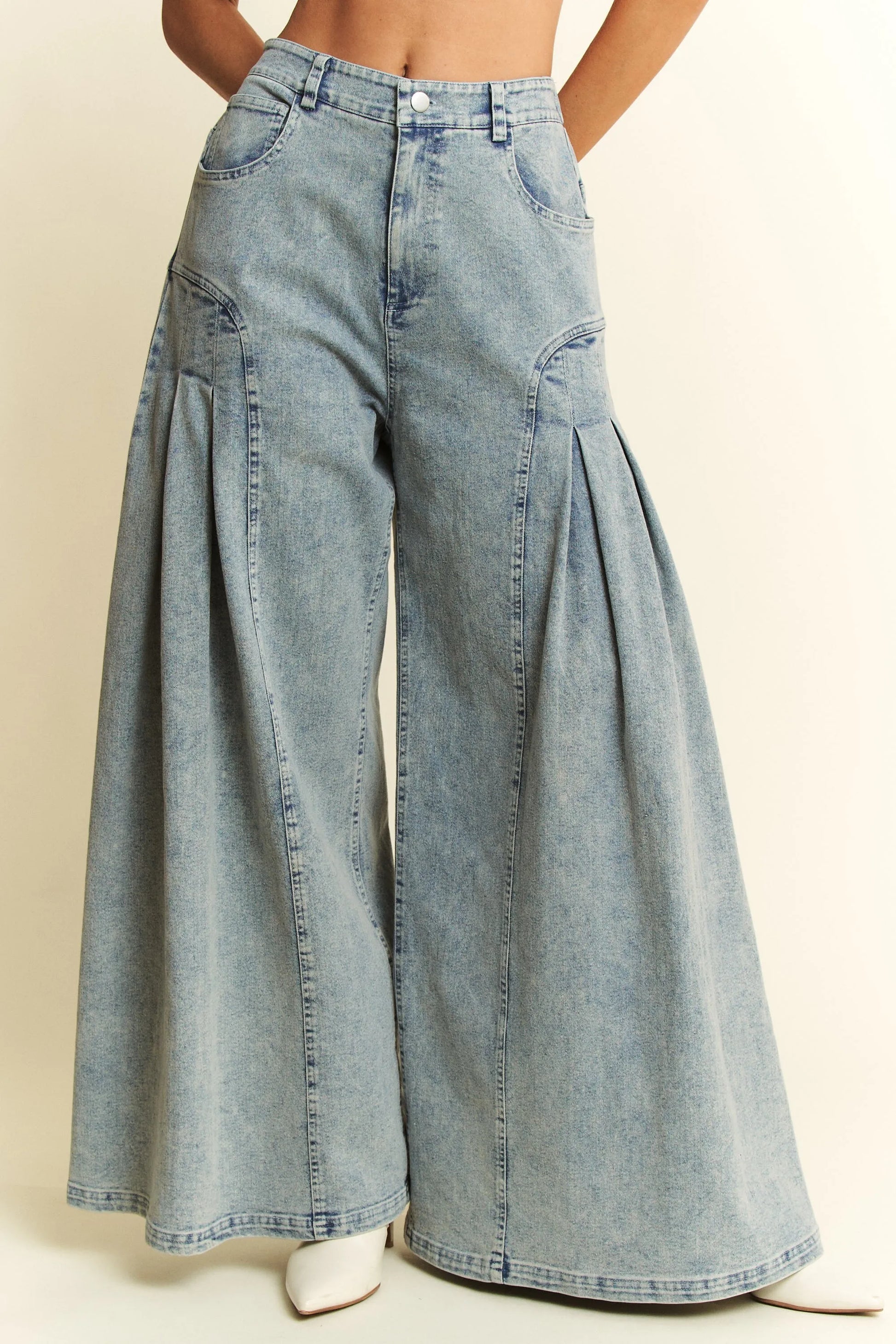 Jade By Jane High-Waist Pleated Wide Leg Jeans