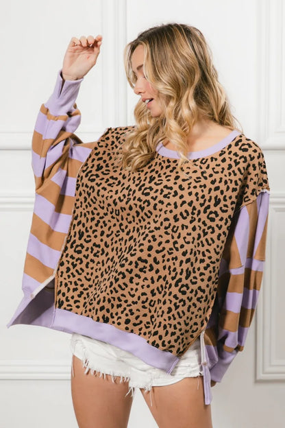 BiBi Leopard and Stripe Mixed Top