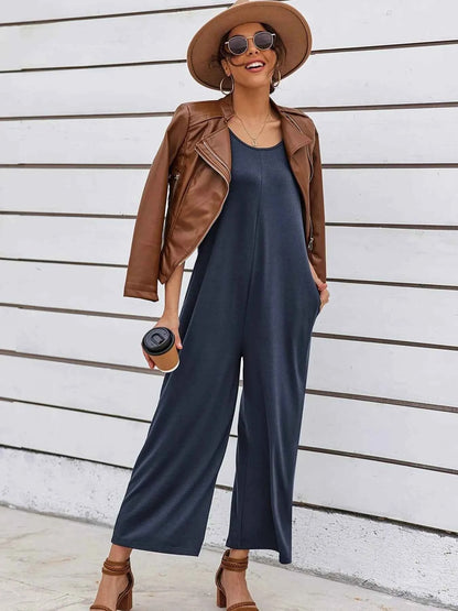 Sleeveless Wide Leg Casual Jumpsuit Navy