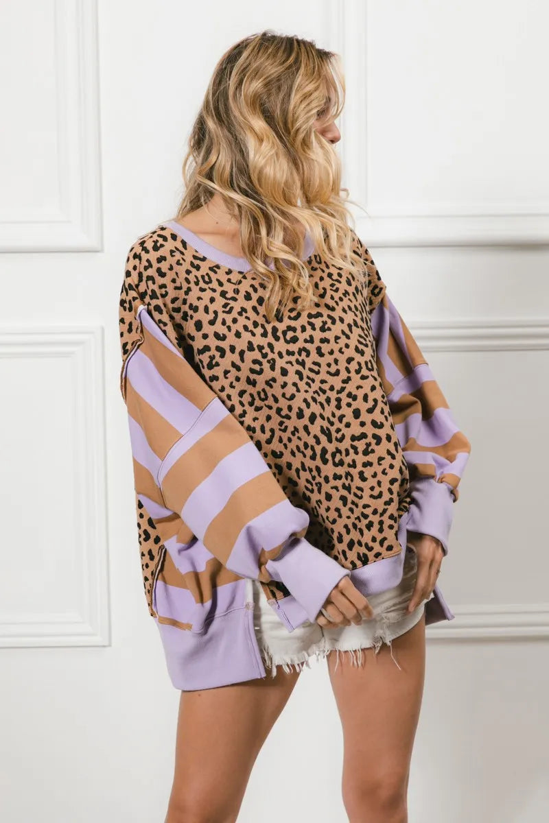 BiBi Leopard and Stripe Mixed Top