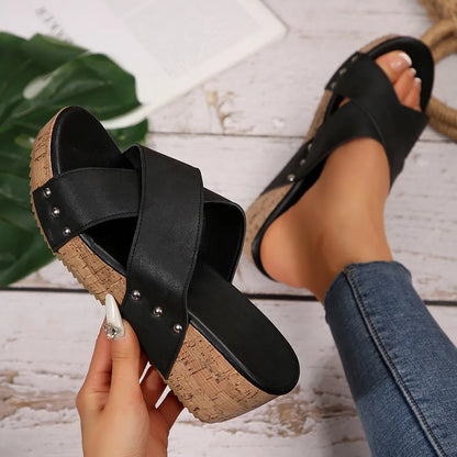 Open Toe Wedge Sandals Black