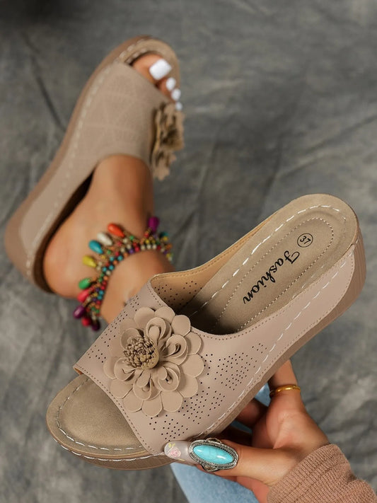 Flower Peep Toe Wedge Sandals
