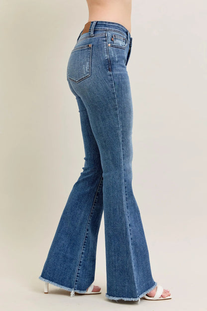 Judy Blue Full Size Mr Vintage Wash Flare Jeans W/ Destroy and Fray Hem Plus Size