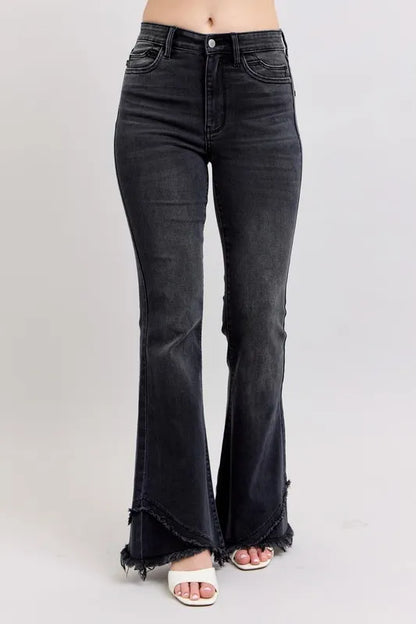 Judy Blue Full Size High Waist Flare W/ Mock Fray Tulip Hem Plus Size BK