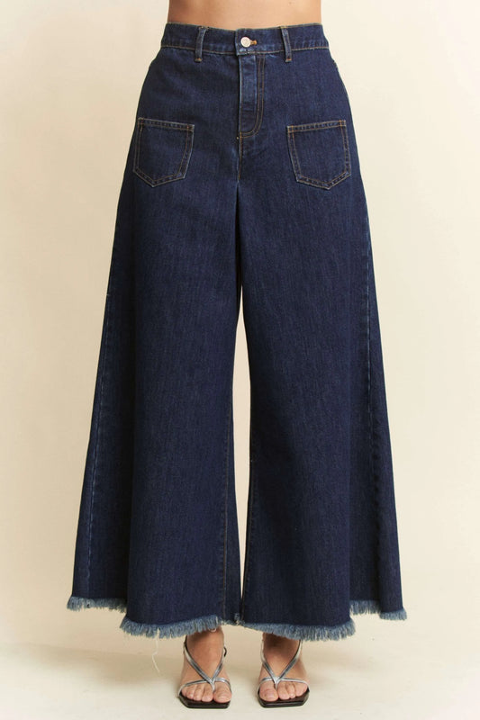 Davi & Dani Patch Pocket Wide Leg Culotte Jeans DARK DENIM