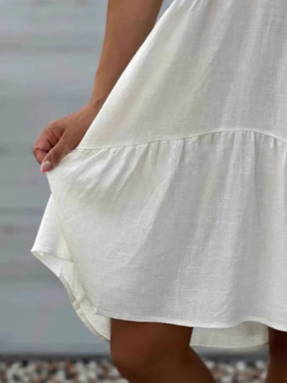 Full Size Tiered Button-Front Short Sleeve Dress Plus Size