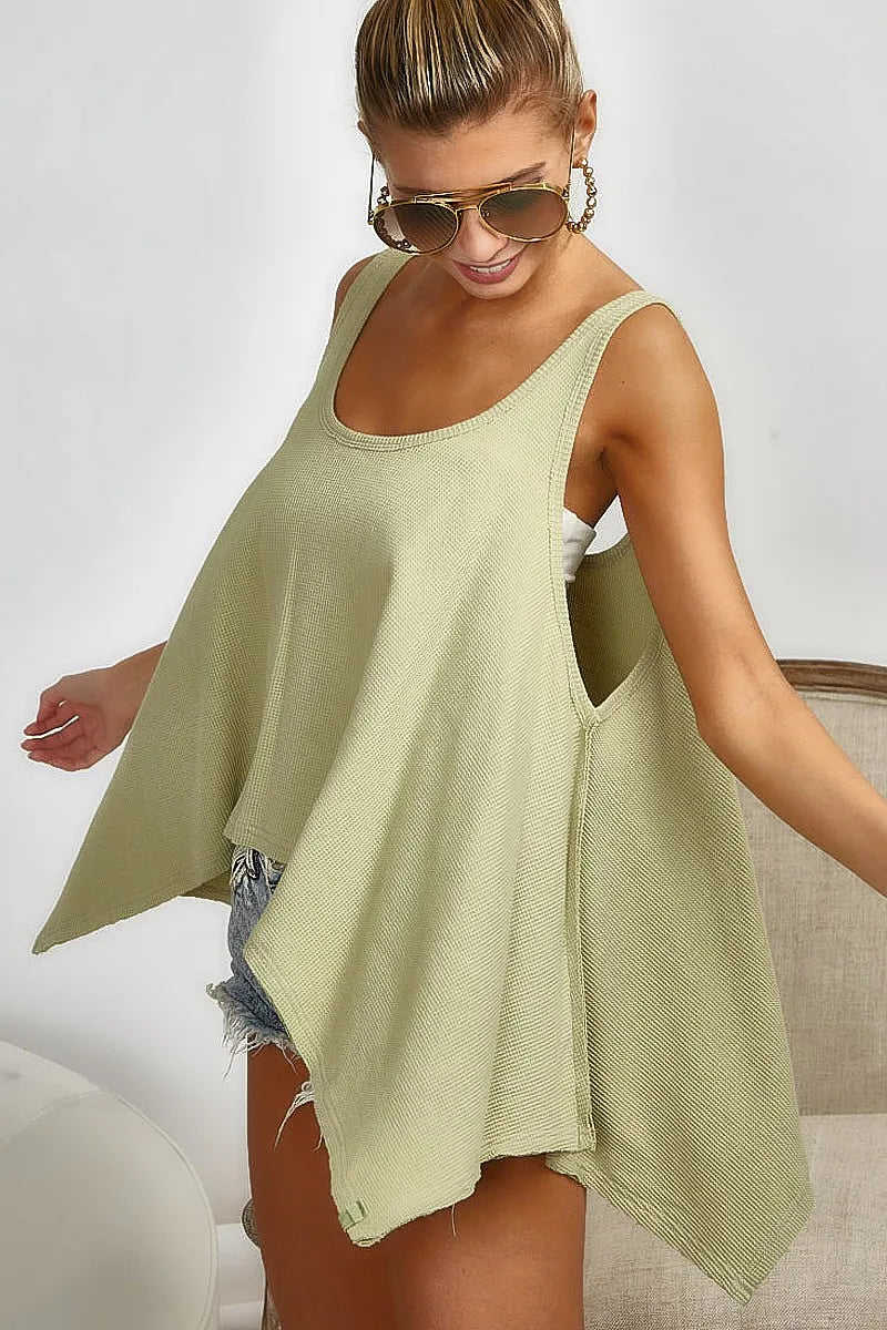 BiBi High and Low Flare Knit Tank Top