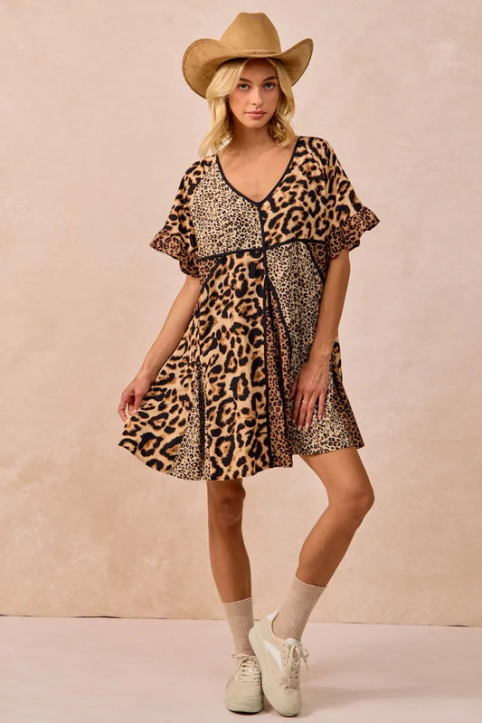 BiBi Leopard Prints Mix and Match Short Sleeves Dress LEOPARD MIX