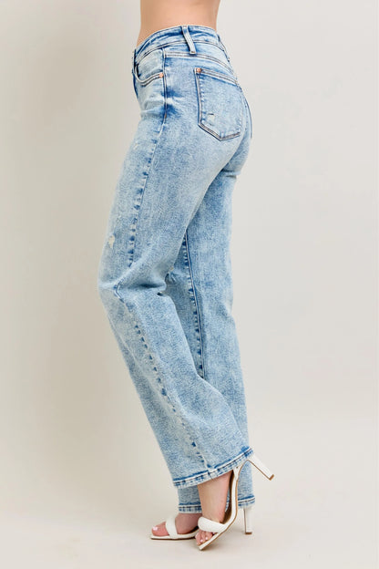 Judy Blue Full Size Hw Mineral Wash Destroy 90's Straight Jeans Plus Size