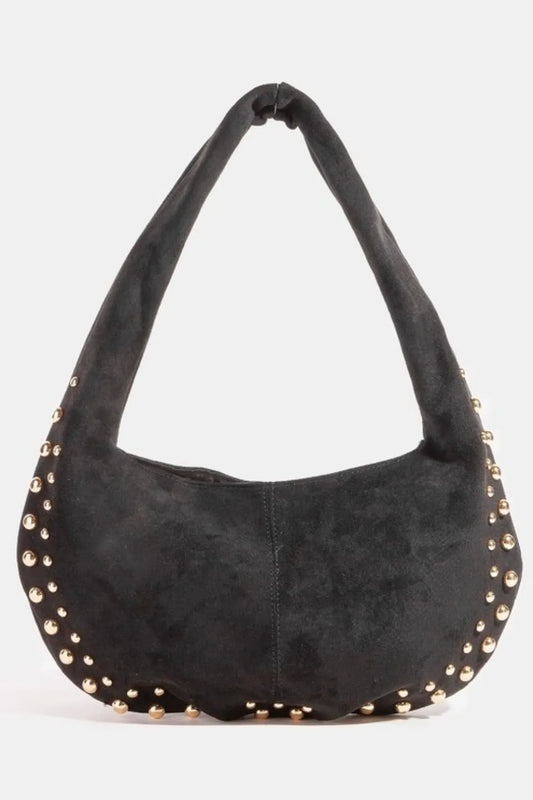 Fame Metallic Studded Faux Suede Hand Bag GBK One Size