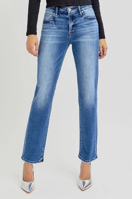 RISEN Mid Rise Ankle Tapered Jeans DARK