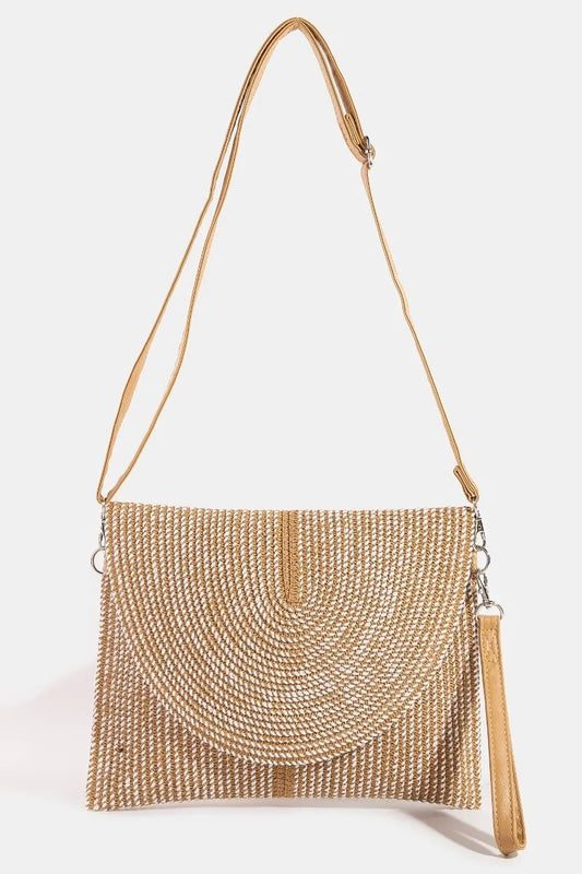 Fame Two Tone Intricate Paper Woven Envelope Clutch Bag Tan One Size