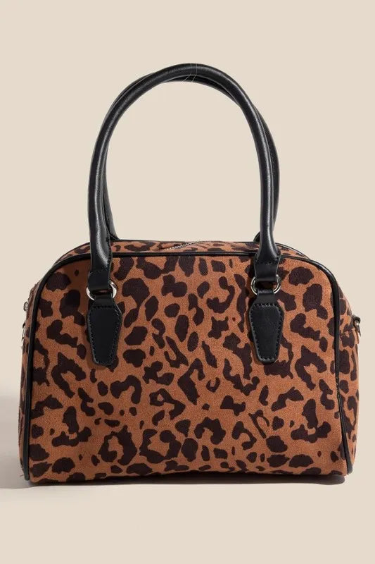 Fame Faux Leather Handle Boxy Handbag Leopard One Size
