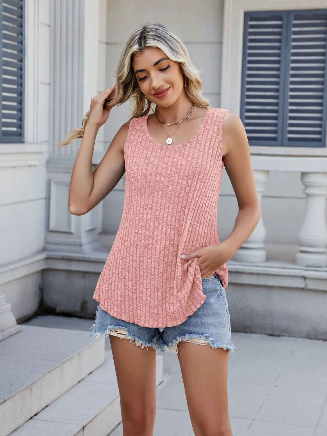 Ribbed Round Neck Tank