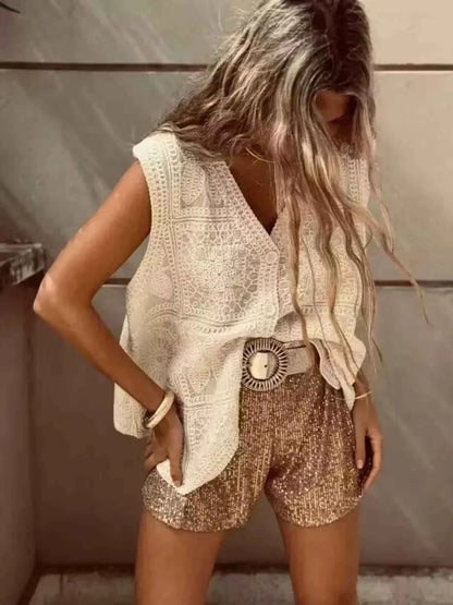 Crochet Lace V-Neck Vest