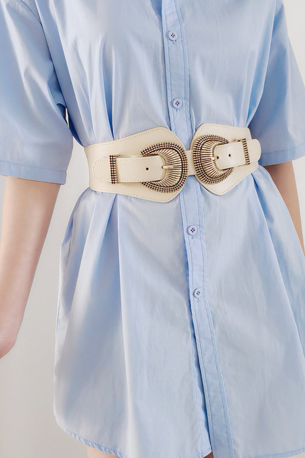 Shell Double Buckle Elastic Wide Belt Cream One Size