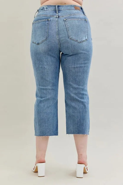 Judy Blue Full Size High Waist Destroy Crop Wide Leg Jeans Plus Size
