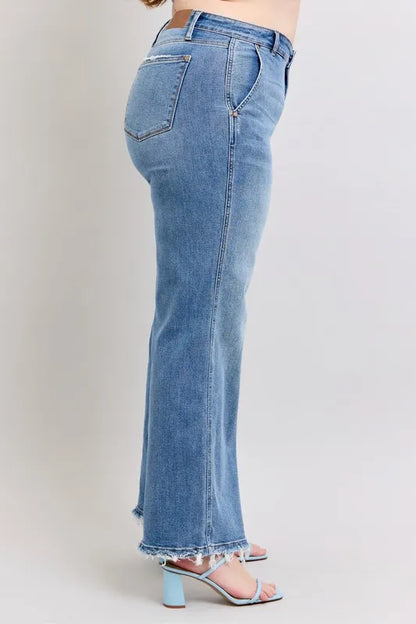 Judy Blue Full Size Raw Hem Wide Leg Jeans Plus Size